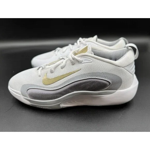 NEW Nike IsoFly Basketball Shoes White Metallic Gold Grey Big Kid's Size 7Y - Picture 3 of 14